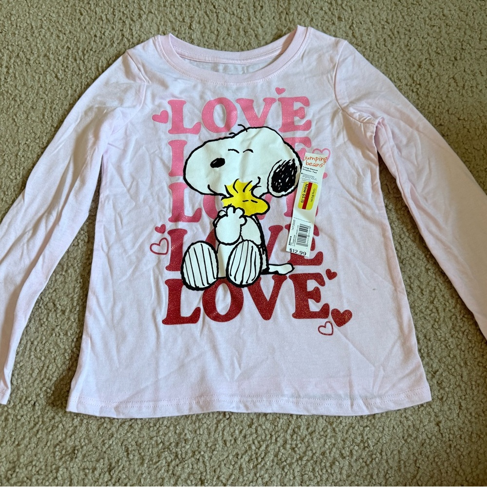 Peanuts Light Pink Long Sleeve Shirt with Snoopy